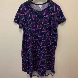 Lularoe Carly 2XL 2X purple navy feathers